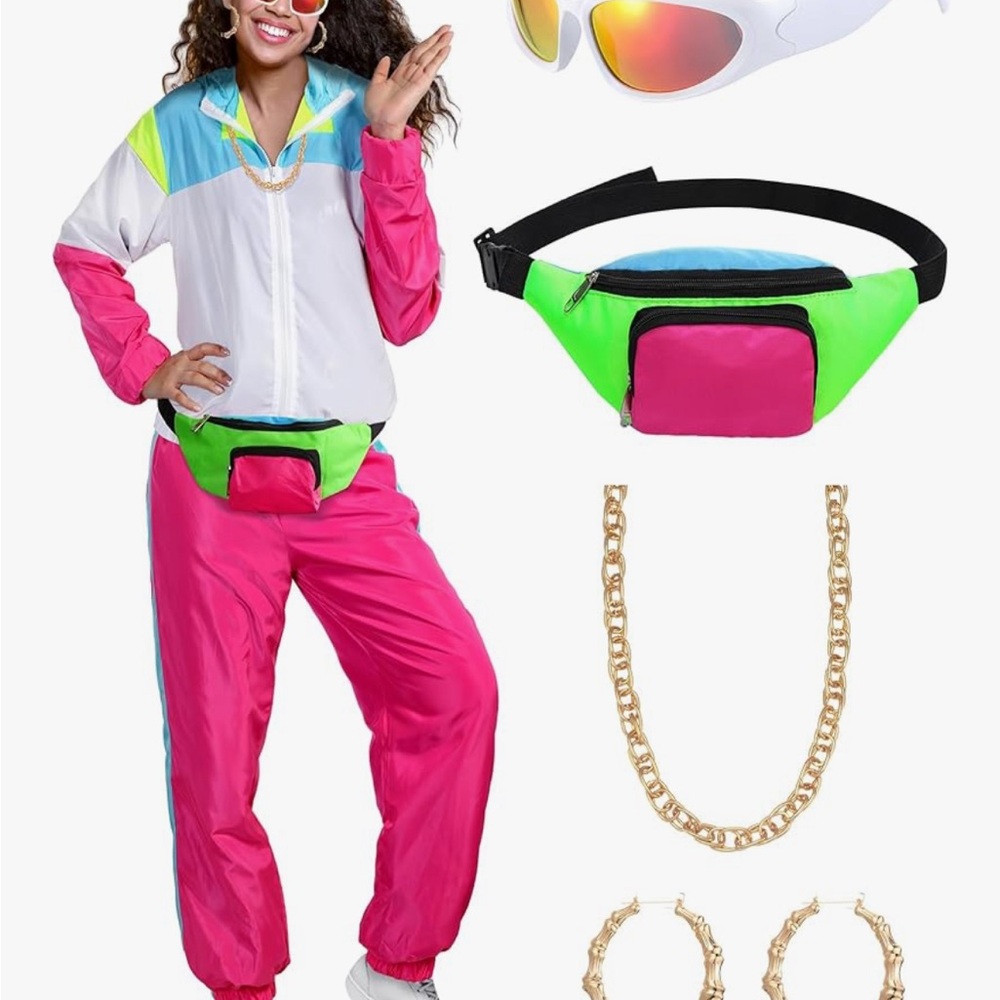 Colorful 80s 90s Women's Jumpsuit with Fanny Pack